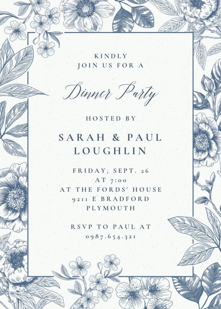 Navy blooms - dinner party invitation